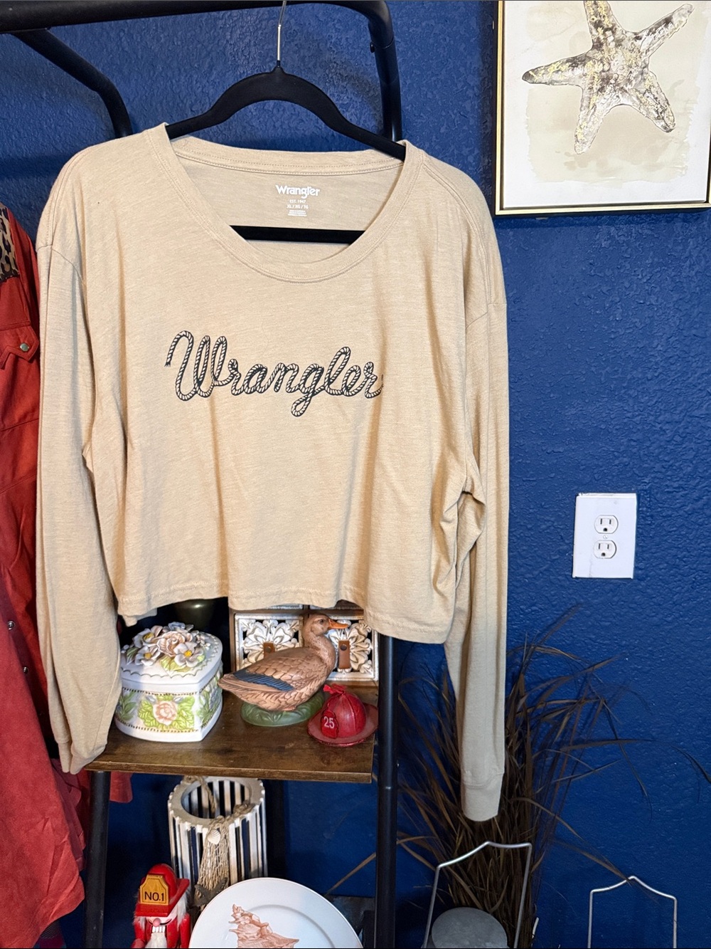 Wrangler Women's Beige Cropped Long-Sleeve Tee
